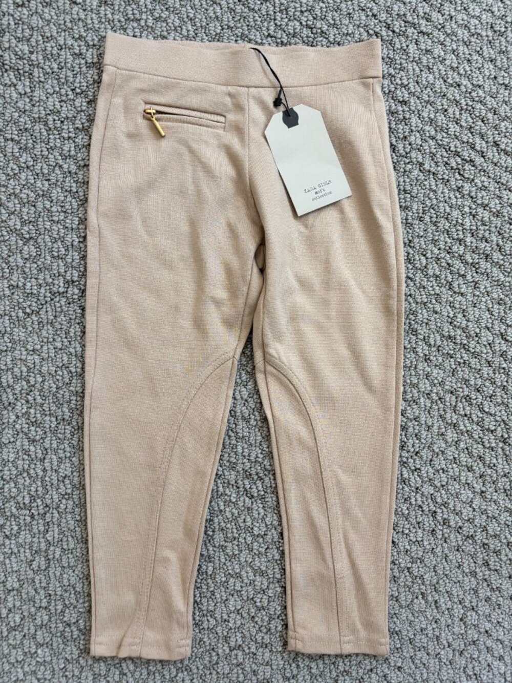 Zara Girls Soft Collection Beige Pull On Leggings Pants Zip Pocket Girl's 4/5